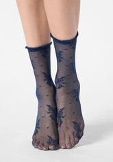 Calzino Velato effetto Pizzo Floreale Pretty Lace 20 - Blu 11 - Blue 11 | Oroblù