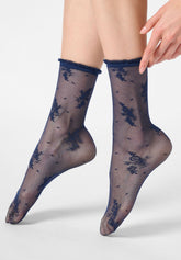Calzino Velato effetto Pizzo Floreale Pretty Lace 20 - Blu 11 - Blue 11 | Oroblù