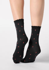Blickdichte Socken mit Blumenmuster - Schwarz - Black | Oroblù