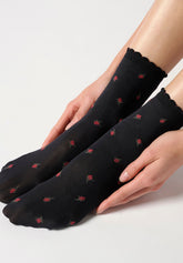 Blickdichte Socken mit Blumenmuster - Schwarz - Black | Oroblù
