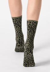 Blickdichte Socken aus Viskose Leopard - Militärgrün - Military | Oroblù