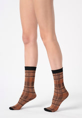 Calzino in Viscosa Check - Nero e Arancione - Black/orange | Oroblù