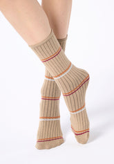 Calzini in Viscosa a Coste Twins Plain & Stripes Bipack - Bordeaux e Camel - Bordeaux/camel | Oroblù