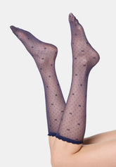 Mi‑bas transparent micro‑motif Graceful 20 - Bleu Marine 5 - Marine 5 | Oroblù