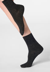 Knöchelsocke aus Lyocell und glänzendem Lamé - Schwarz - Black | Oroblù