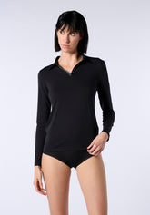 Maglia Polo Manica Lunga in Cotone e Modal Perfect Line Cotton - Nero - Black | Oroblù