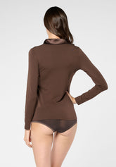 Maglia Polo Manica Lunga in Cotone e Modal Perfect Line Cotton - Marrone Scuro - Dark brown | Oroblù