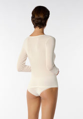 Maglia Scollo V Manica Lunga in Modal e Cashmere con Pizzo Perfect Cashmere - Avorio - Ivory | Oroblù