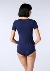 Maglia Manica Corta in Cotone e Modal Perfect Line Cotton - Blu - Blue | Oroblù