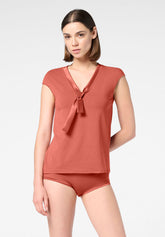 V‑Ausschnitt‑T‑Shirt aus Baumwolle und Modal Perfect Line Cotton - Terrakotta - Terracotta | Oroblù