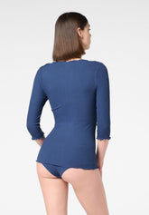 T‑Shirt mit 3/4‑Arm aus Modal Rib Perfect Line Rib - Kobalt - Cobalt | Oroblù